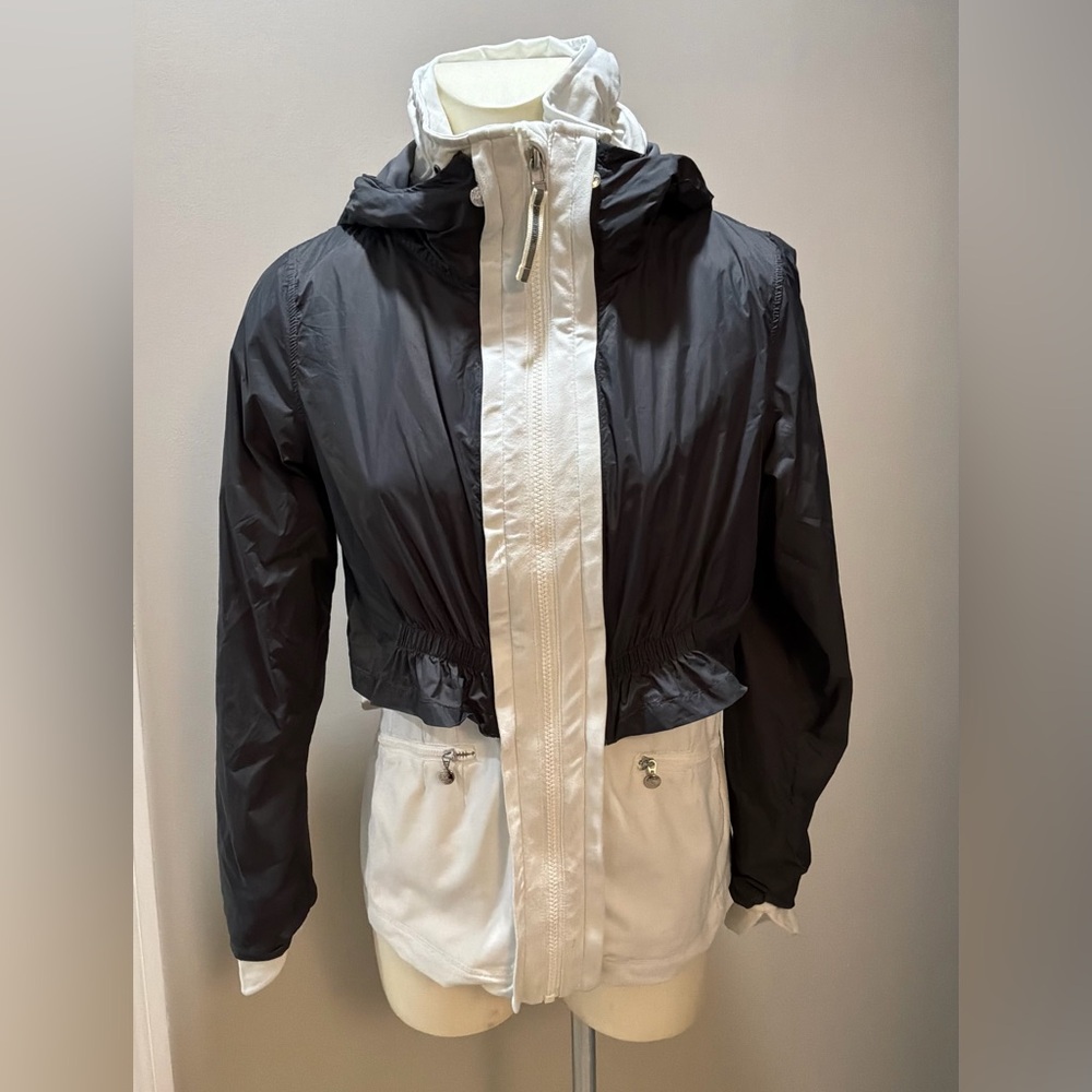 Two-Tone Black and White Ski Jacket with Hood